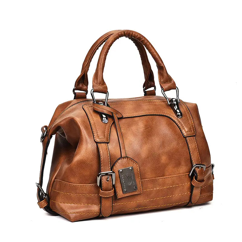 Waxed Leather Retro Boston Bag for Women