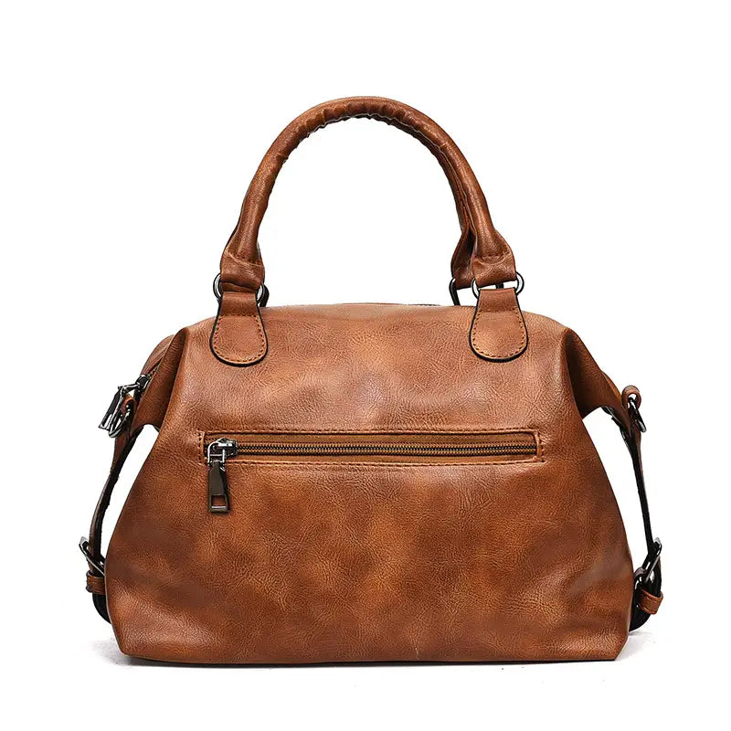 Waxed Leather Retro Boston Bag for Women