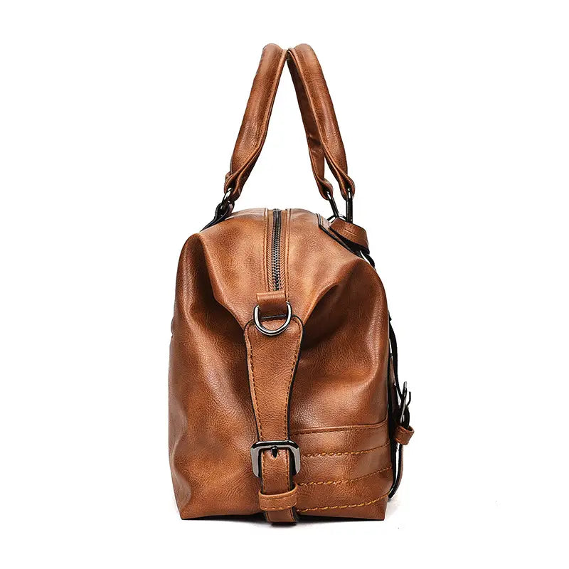 Waxed Leather Retro Boston Bag for Women