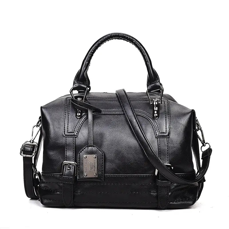 Waxed Leather Retro Boston Bag for Women