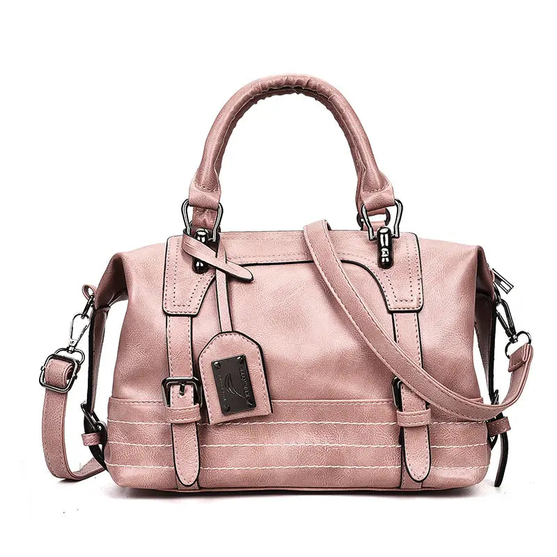 Waxed Leather Retro Boston Bag for Women