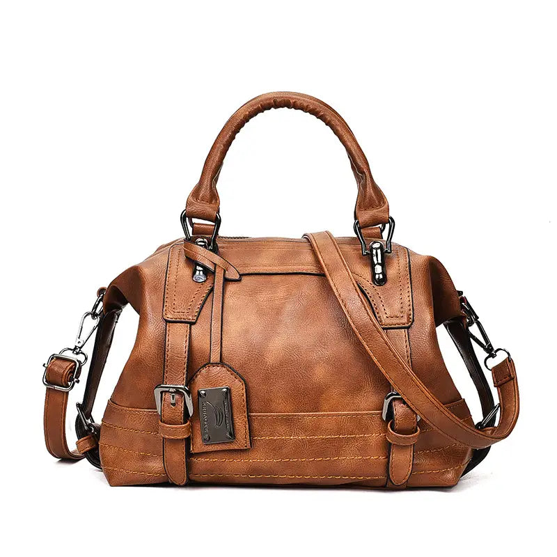 Waxed Leather Retro Boston Bag for Women