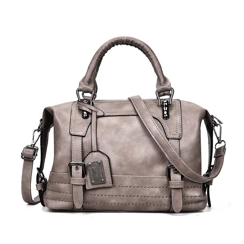 Waxed Leather Retro Boston Bag for Women