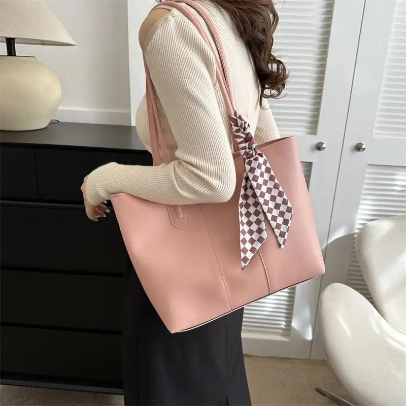 Premium Silk Tote Bag White with Scarf Accent