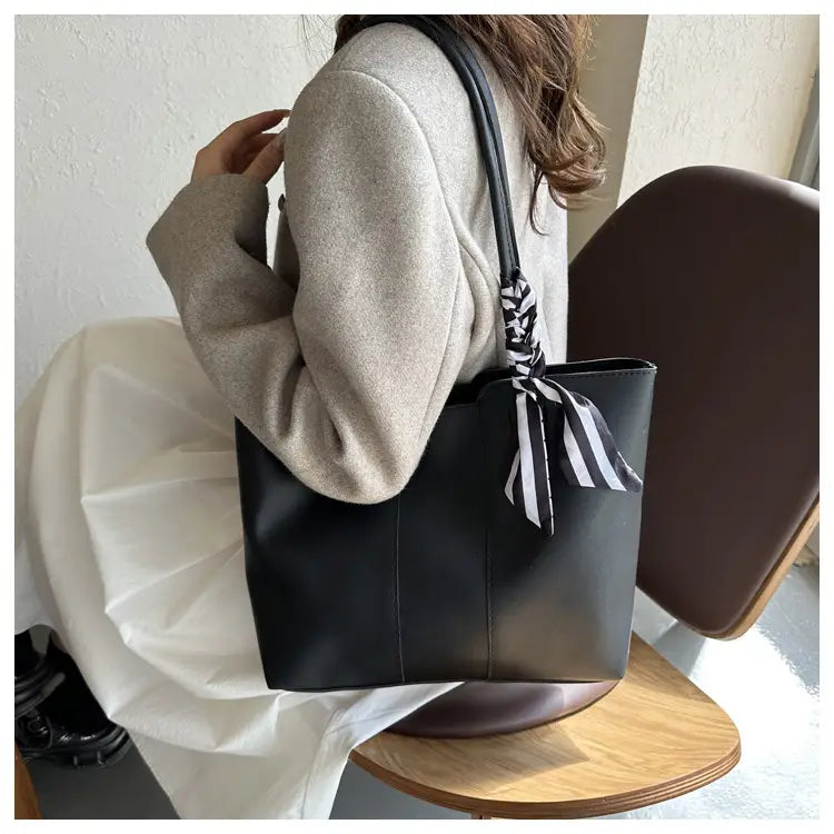 Premium Silk Tote Bag White with Scarf Accent
