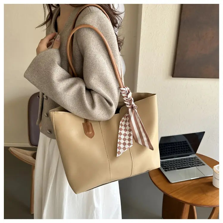 Premium Silk Tote Bag White with Scarf Accent