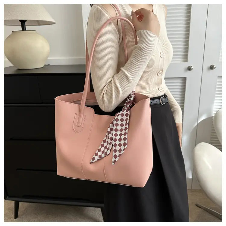 Premium Silk Tote Bag White with Scarf Accent