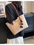 Stylish Beige Tote Bag with Pendant for Women