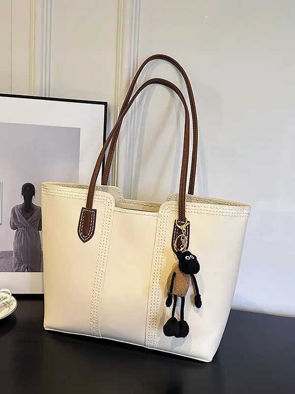 Stylish Beige Tote Bag with Pendant for Women