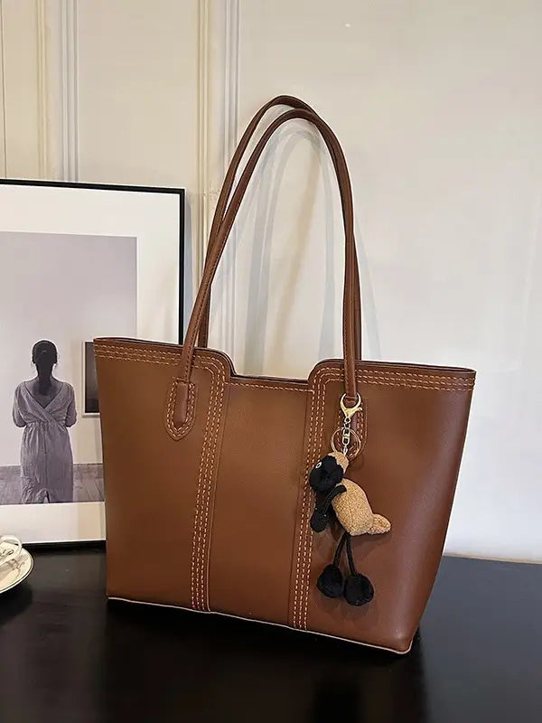 Stylish Beige Tote Bag with Pendant for Women