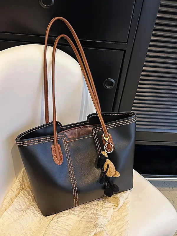 Stylish Beige Tote Bag with Pendant for Women