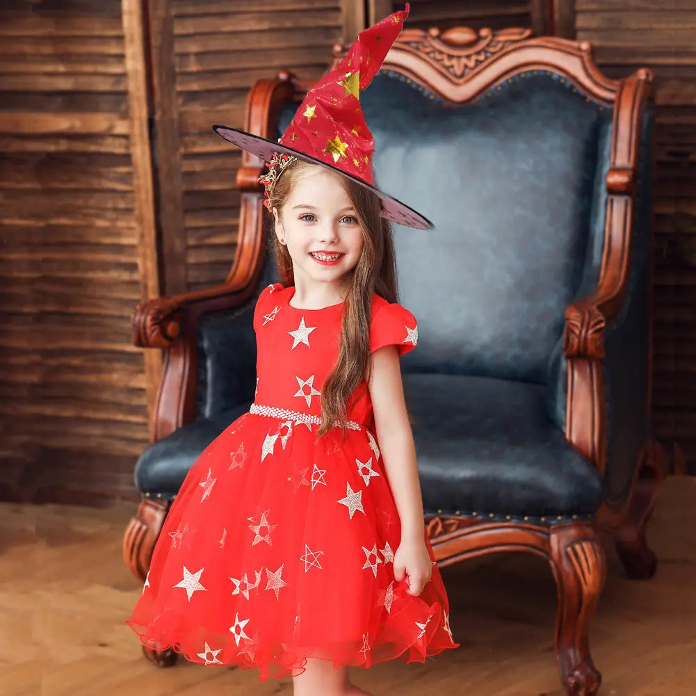 Kids Purple Starry Witch Dress Halloween Party Costume