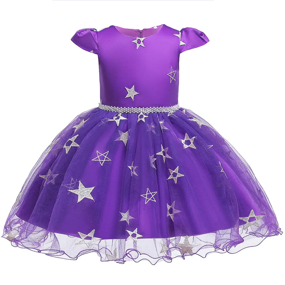 Kids Purple Starry Witch Dress Halloween Party Costume