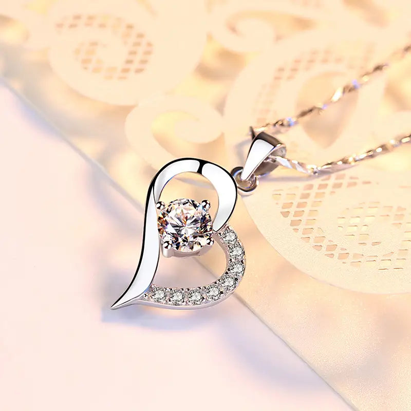 Silver Love Pendant Necklace for Women Korean Style