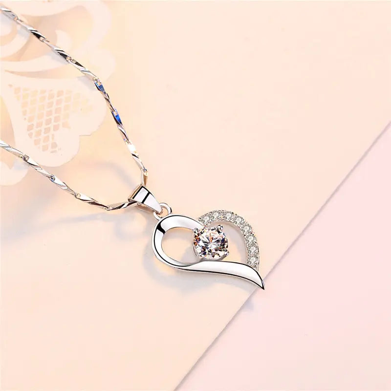 Silver Love Pendant Necklace for Women Korean Style