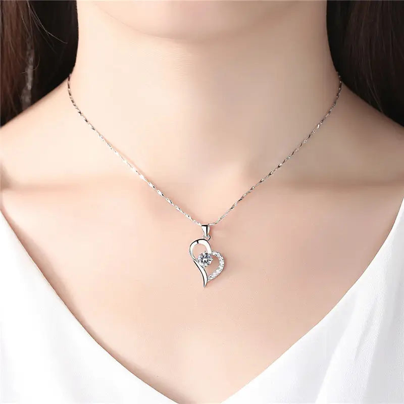 Silver Love Pendant Necklace for Women Korean Style