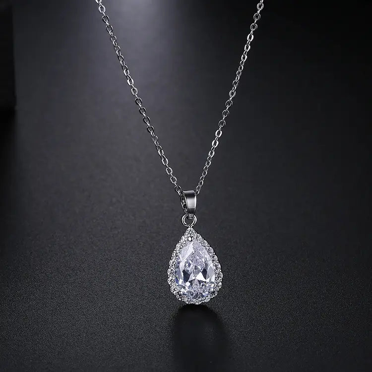 White Zircon Pendant Necklace Copper Pave Fashion