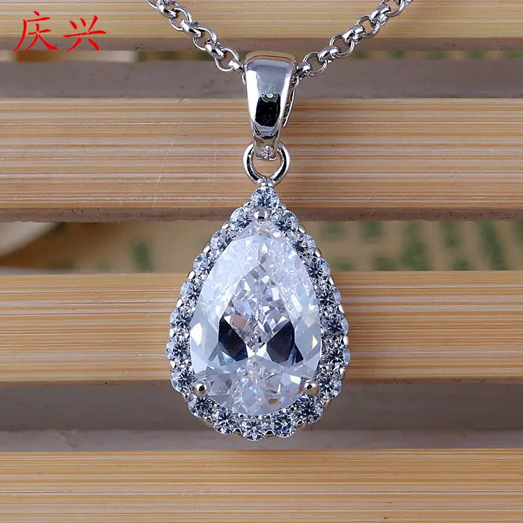 White Zircon Pendant Necklace Copper Pave Fashion