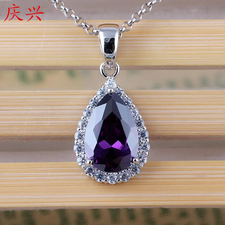 White Zircon Pendant Necklace Copper Pave Fashion