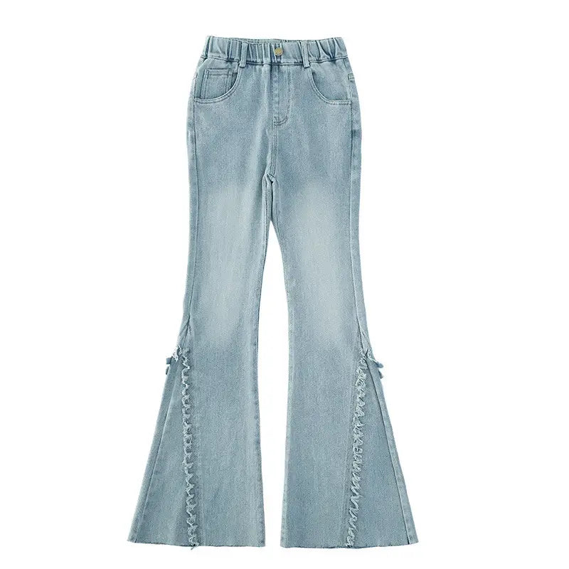 Light Blue Bell-Flare Jeans with Raw Edge Detail