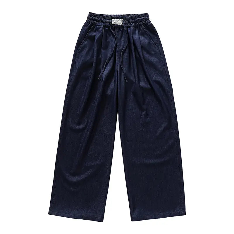 Ice Silk Wide Leg Pants Dark Blue Summer