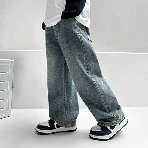 Wide Leg Denim Jeans Solid Blue