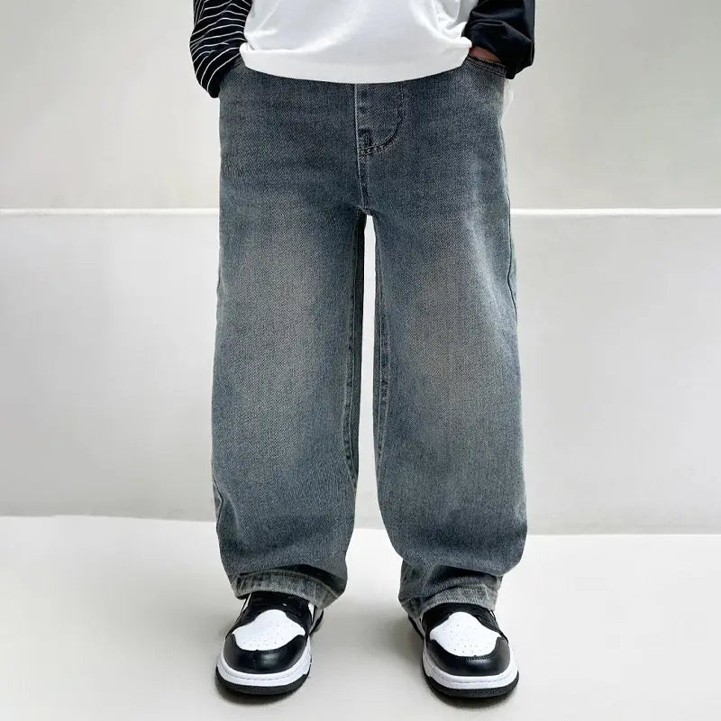 Wide Leg Denim Jeans Solid Blue