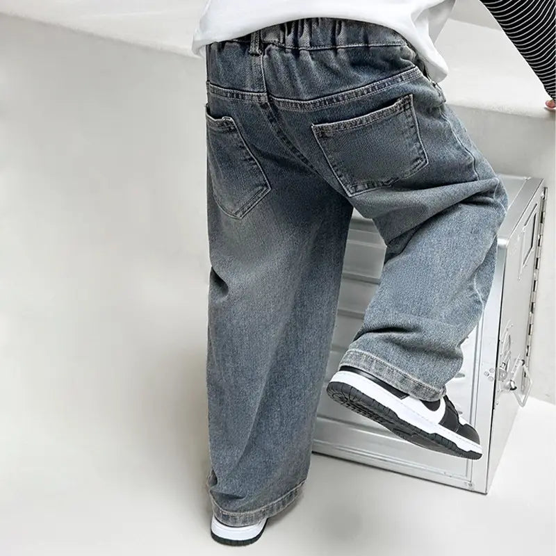 Wide Leg Denim Jeans Solid Blue