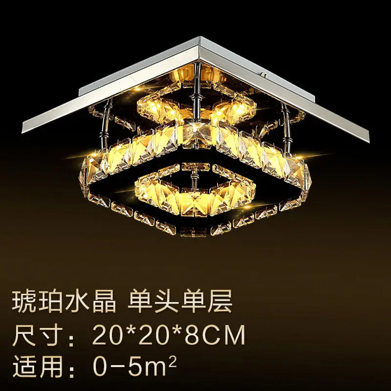 Modern Crystal Ceiling Light 20x20x8CM Amber Glow