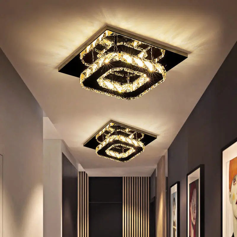 Modern Crystal Ceiling Light 20x20x8CM Amber Glow
