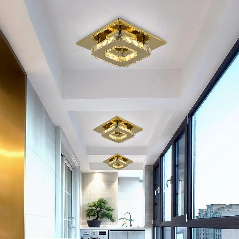 Modern Crystal Ceiling Light 20x20x8CM Amber Glow