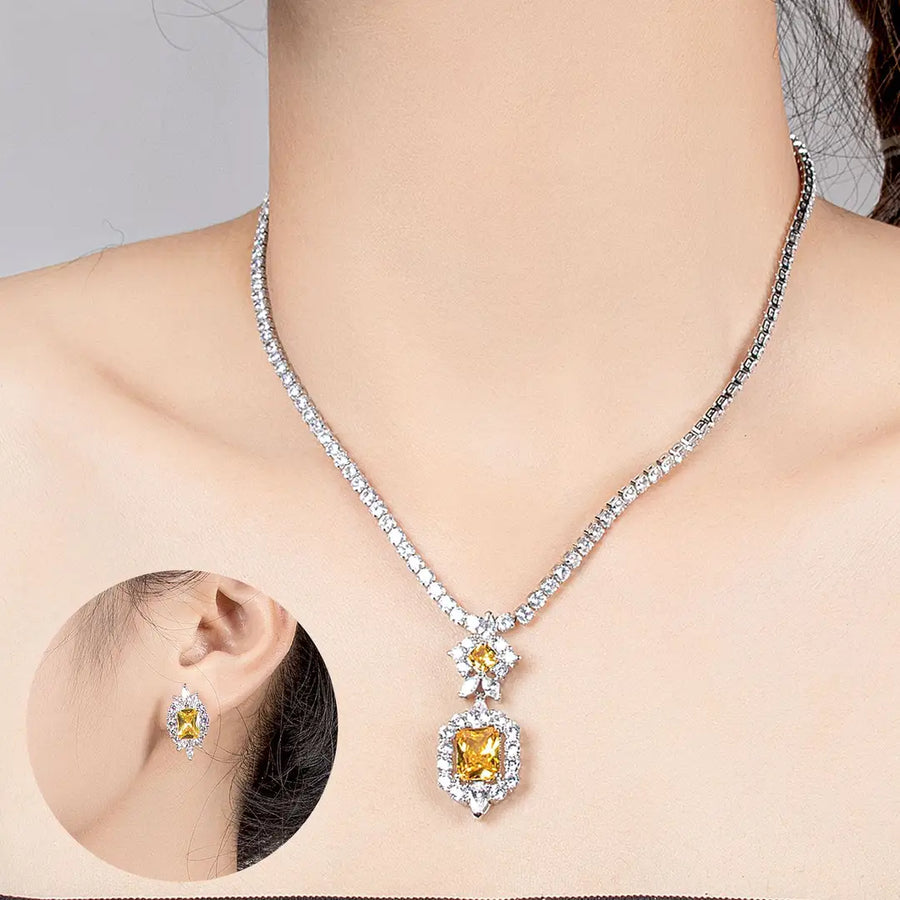 Zircon Necklace & Earrings Set Champagne Gold Pakistani Bride