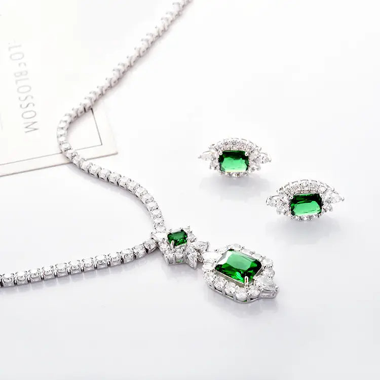 Zircon Necklace & Earrings Set Champagne Gold Pakistani Bride