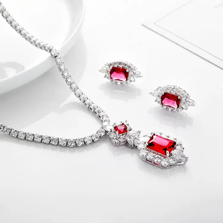 Zircon Necklace & Earrings Set Champagne Gold Pakistani Bride