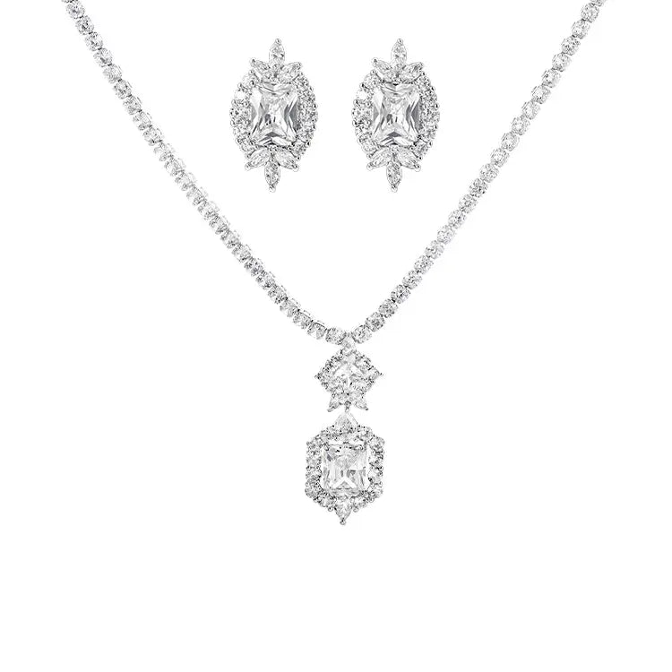 Zircon Necklace & Earrings Set Champagne Gold Pakistani Bride