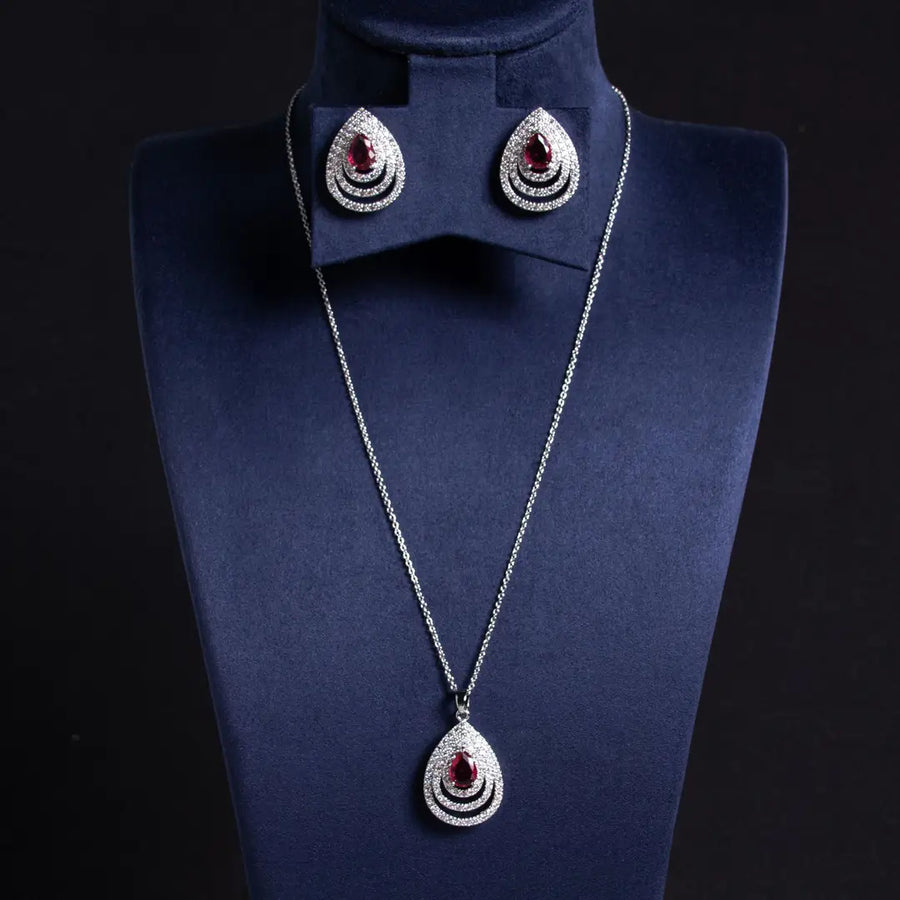 Multi-Layer Hollow Water Drop Earrings Necklace Set for Women