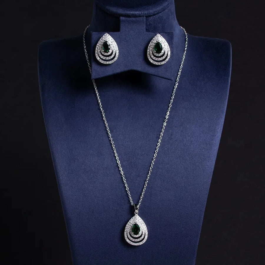 Multi-Layer Hollow Water Drop Earrings Necklace Set for Women