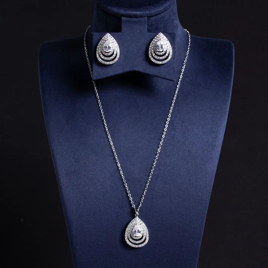 Multi-Layer Hollow Water Drop Earrings Necklace Set for Women