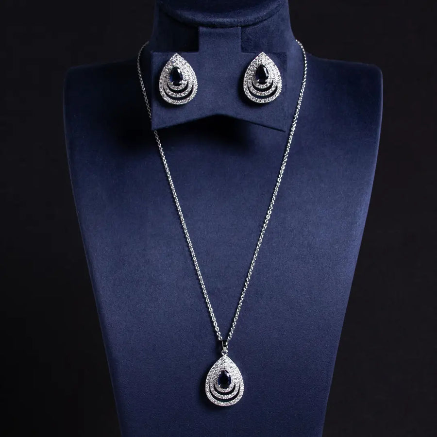 Multi-Layer Hollow Water Drop Earrings Necklace Set for Women