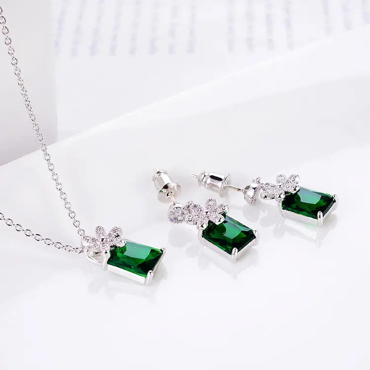 Red Zirconium Earrings & Necklace Set for Women
