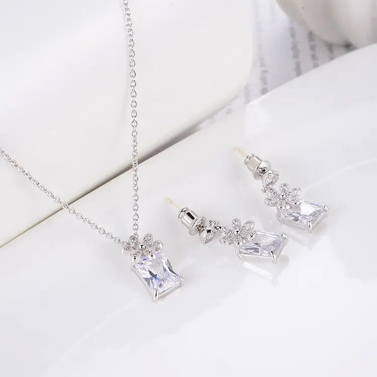 Red Zirconium Earrings & Necklace Set for Women