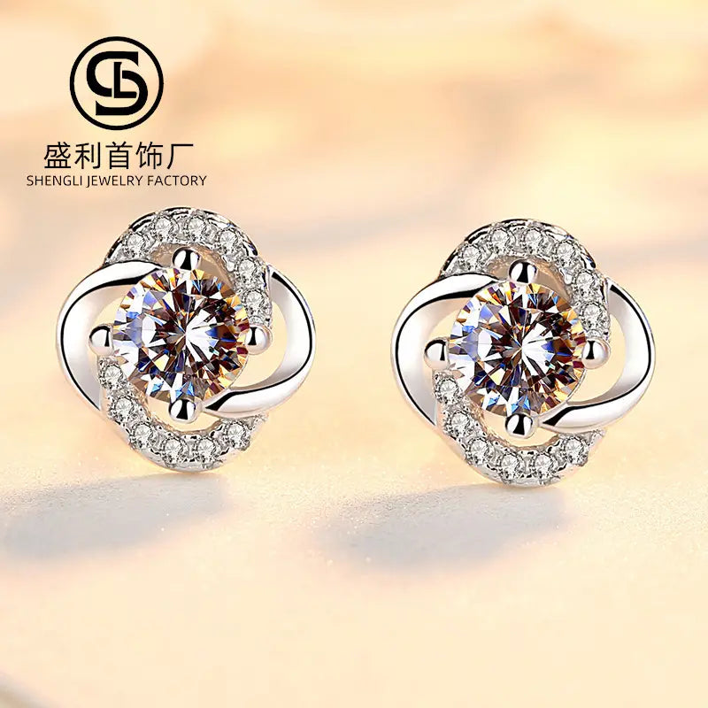 999 Silver Four Leaf Clover Earrings for Women