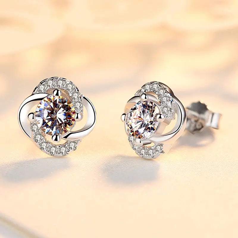999 Silver Four Leaf Clover Earrings for Women