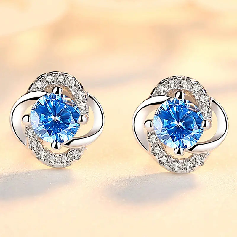 999 Silver Four Leaf Clover Earrings for Women