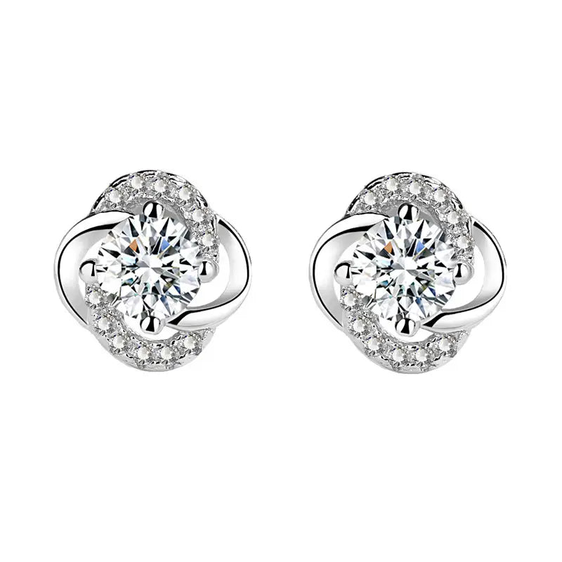 999 Silver Four Leaf Clover Earrings for Women
