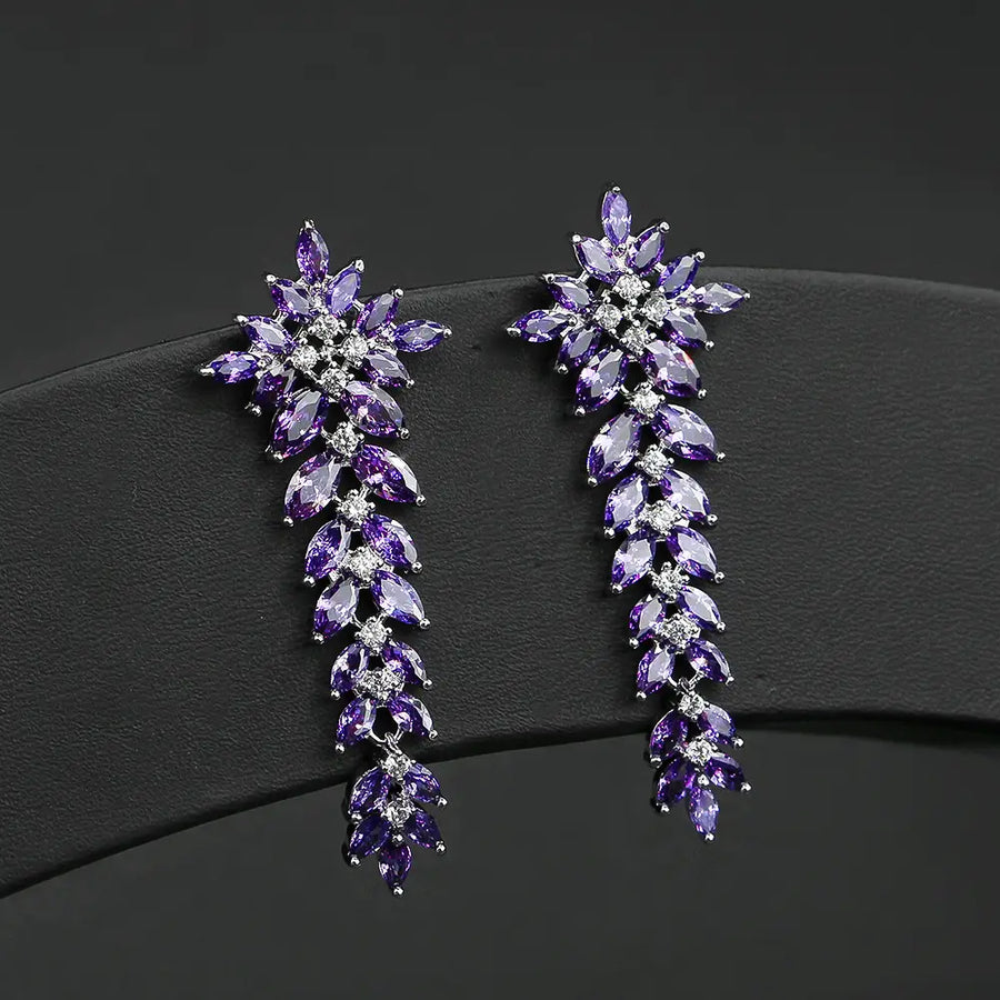 Red Zircon Leaf Tassel Earrings for Women