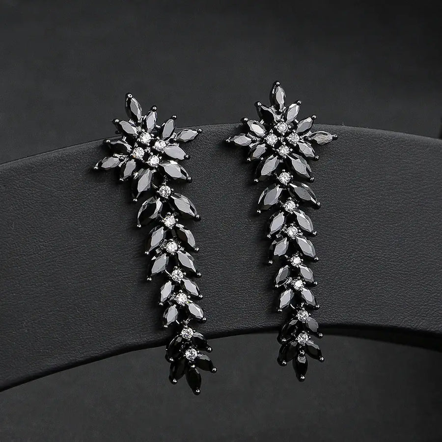 Red Zircon Leaf Tassel Earrings for Women