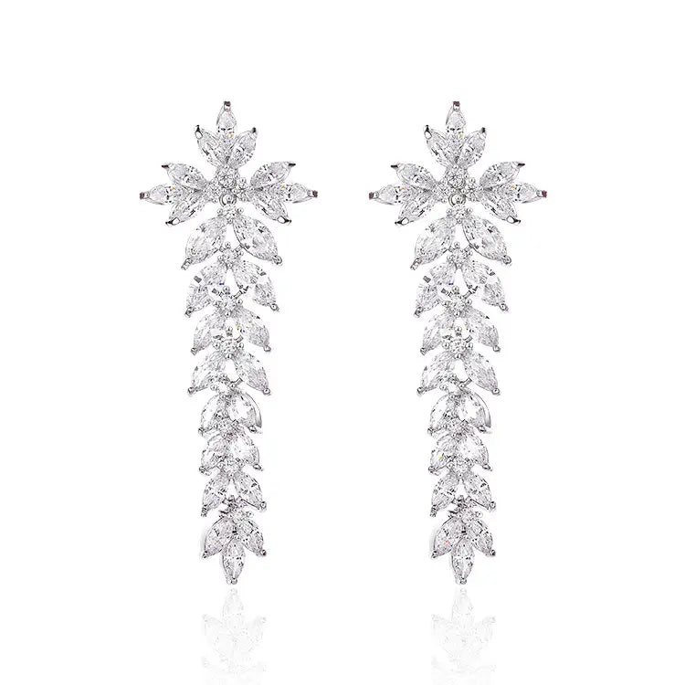 Red Zircon Leaf Tassel Earrings for Women