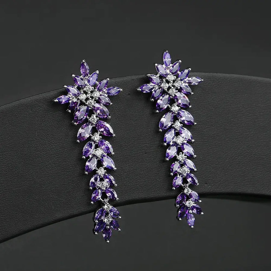 Red Zircon Leaf Tassel Earrings for Women