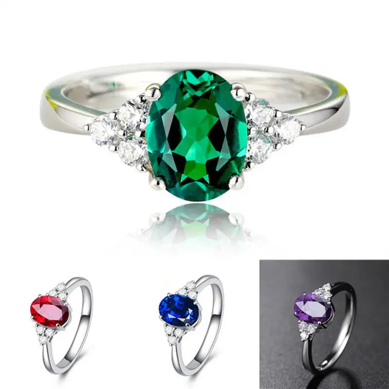 Women Retro Green Jasper Diamond Ring Adjustable Opening